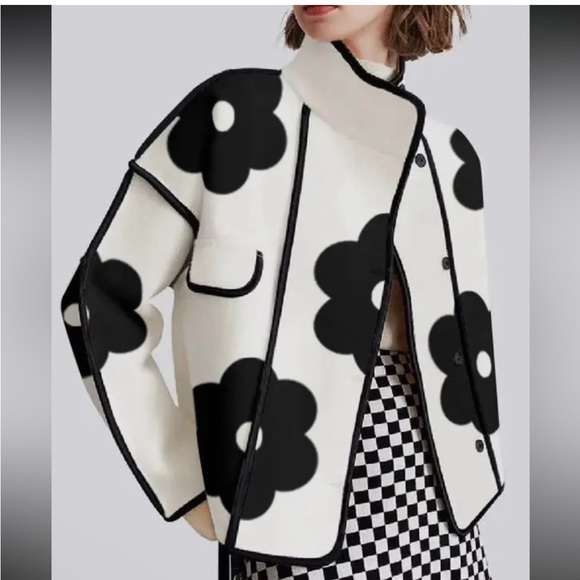 Jackets & Blazers - Floral Black and White Women's Jacket
